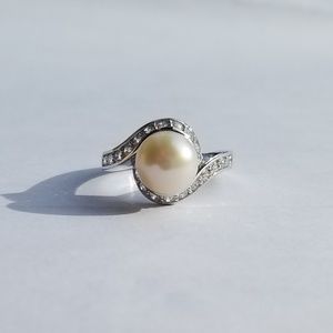 Button Cultured Pearl Sterling Silver Cubic Zircon